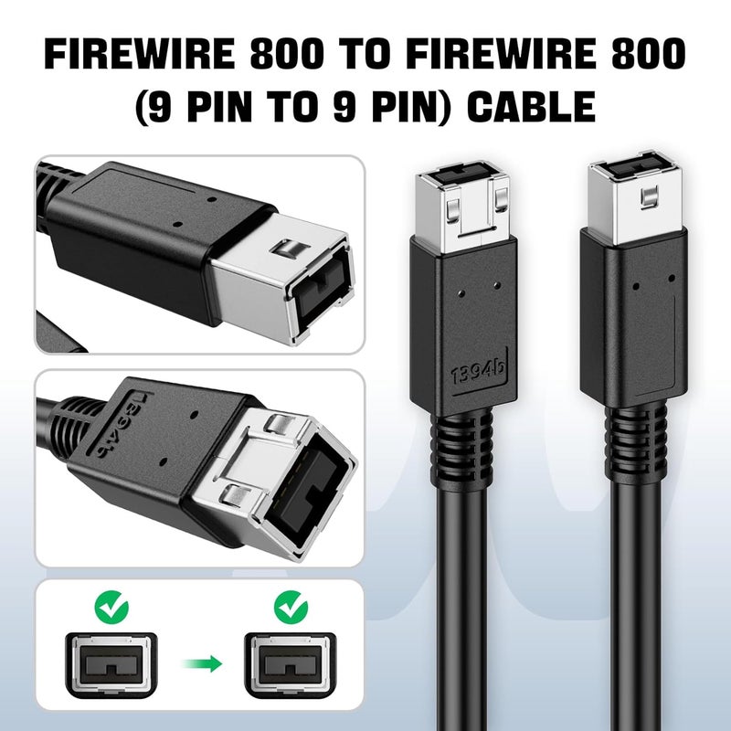 LUKFOCAB FireWire 800 IEEE 1394b 9pin to 9pin Cable, FireWire 800 (M/M) Male to Male Cord, Triple-Shielded 2FT, 9-9 Cord for PC, Digital Cameras MacBook Pro, Mac mini, Audio Device - Image 2